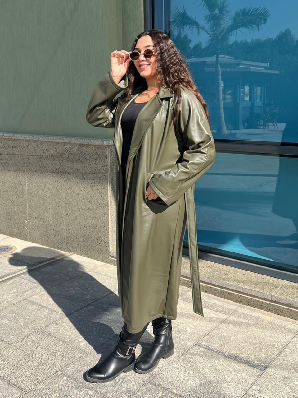 Olive Leather Coat