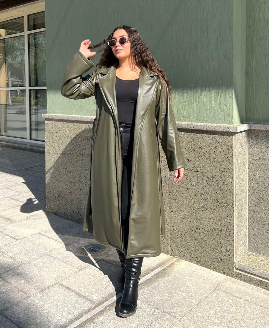 Olive Leather Coat