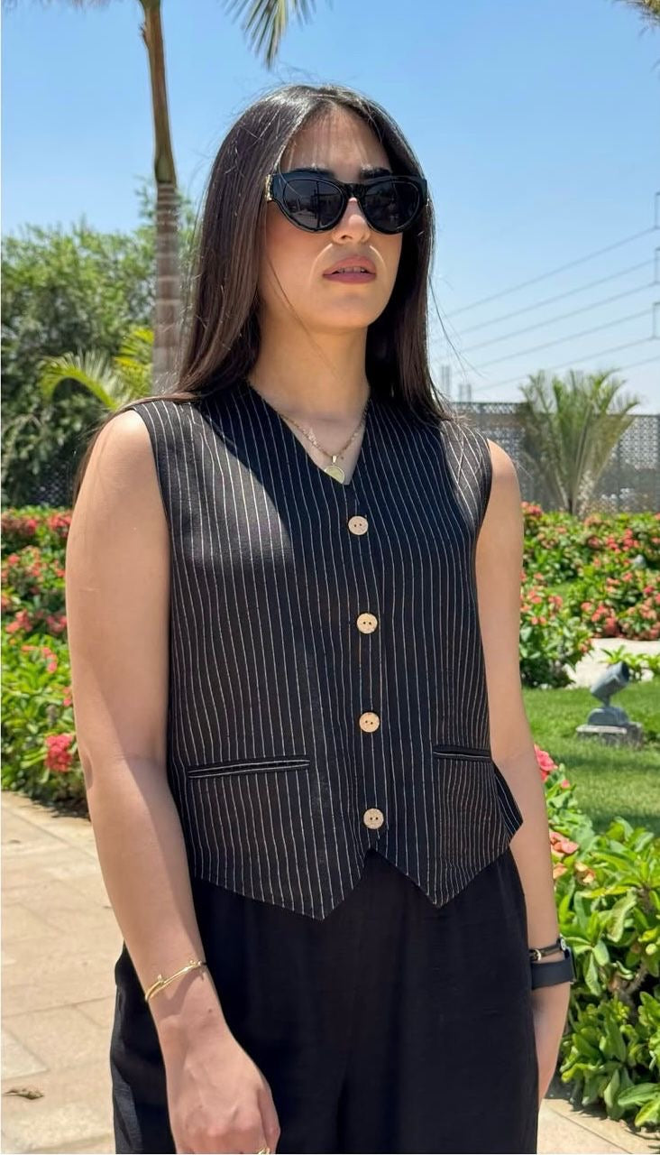 Black Pinstriped Vest