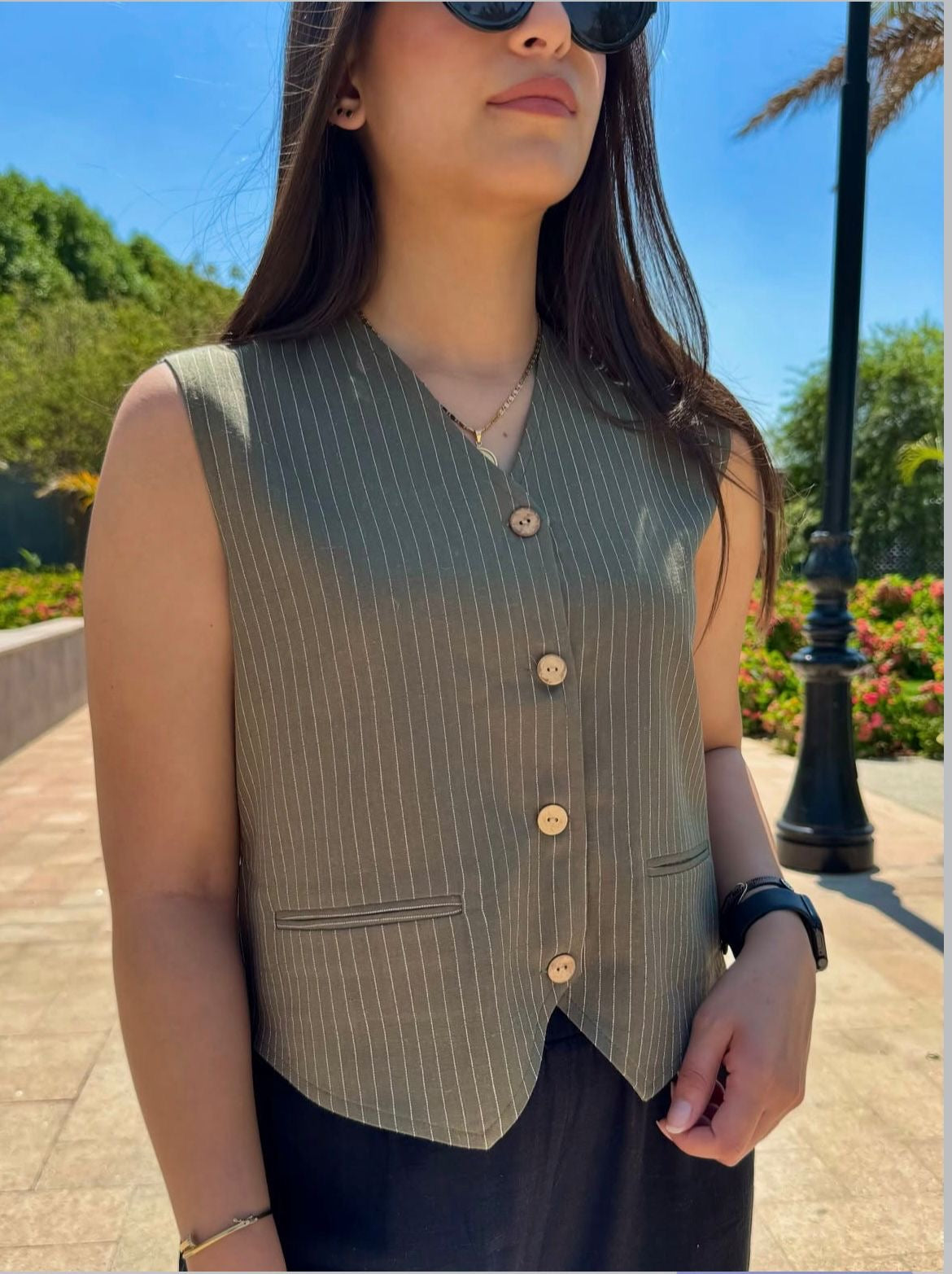 Olive Pinstriped Vest