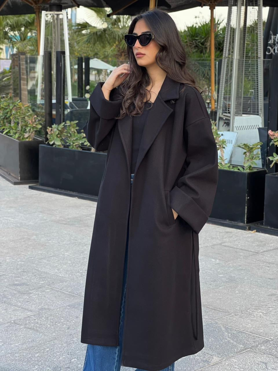 Black Melton Wool Coat