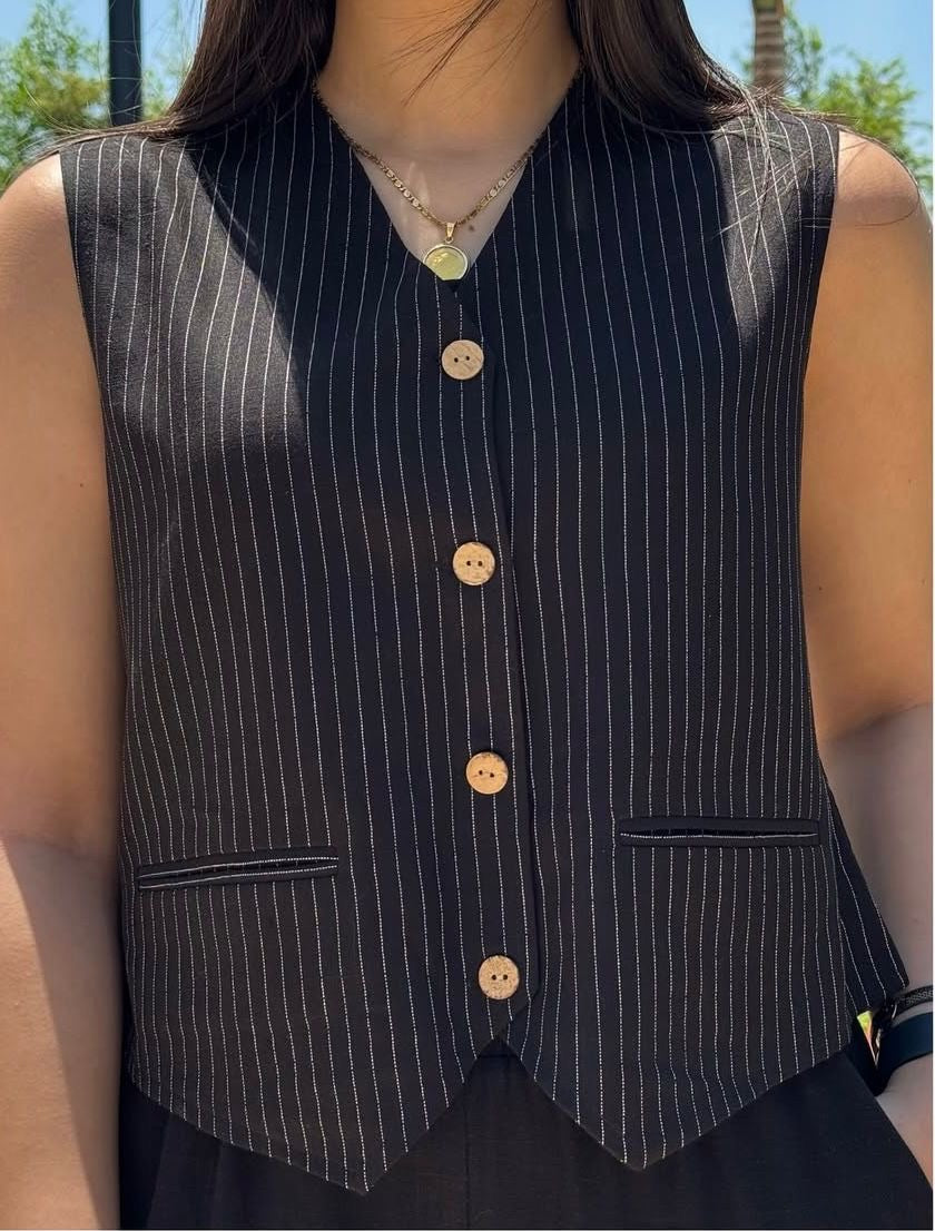 Black Pinstriped Vest